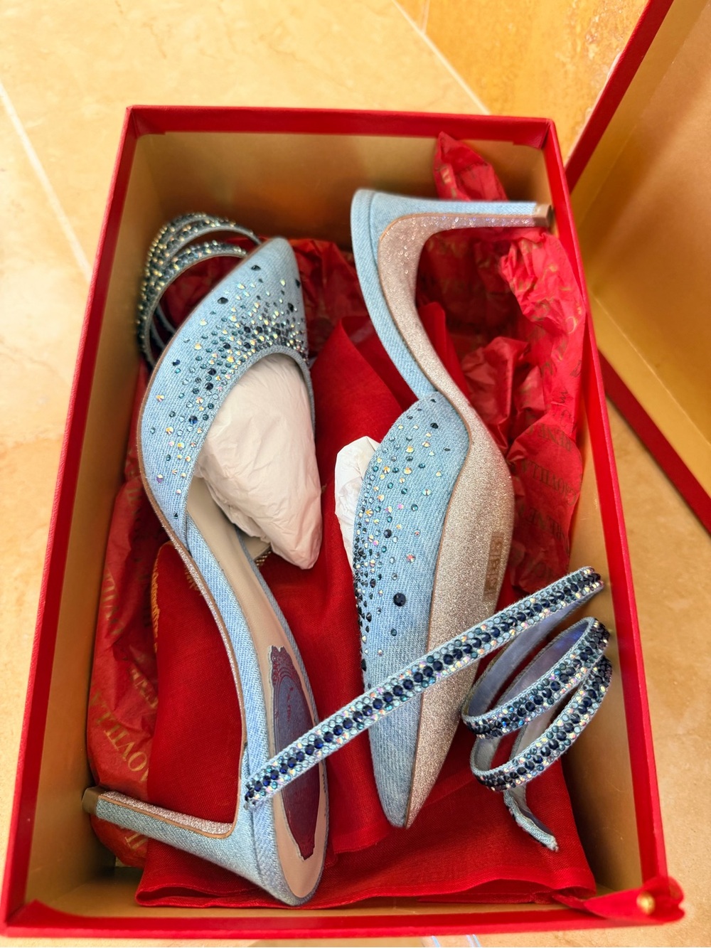 Rene Caovilla Light Blue Crystal Spiral Strap Pumps - Picture 3 of 4